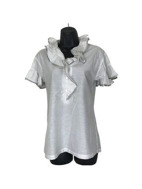 Paul & Joe Grey Striped Silk Blend Ruffle Neck & Sleeves. Size 1
